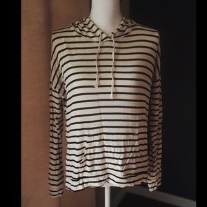 2/$15 Black and cream striped lightweight hoodie.